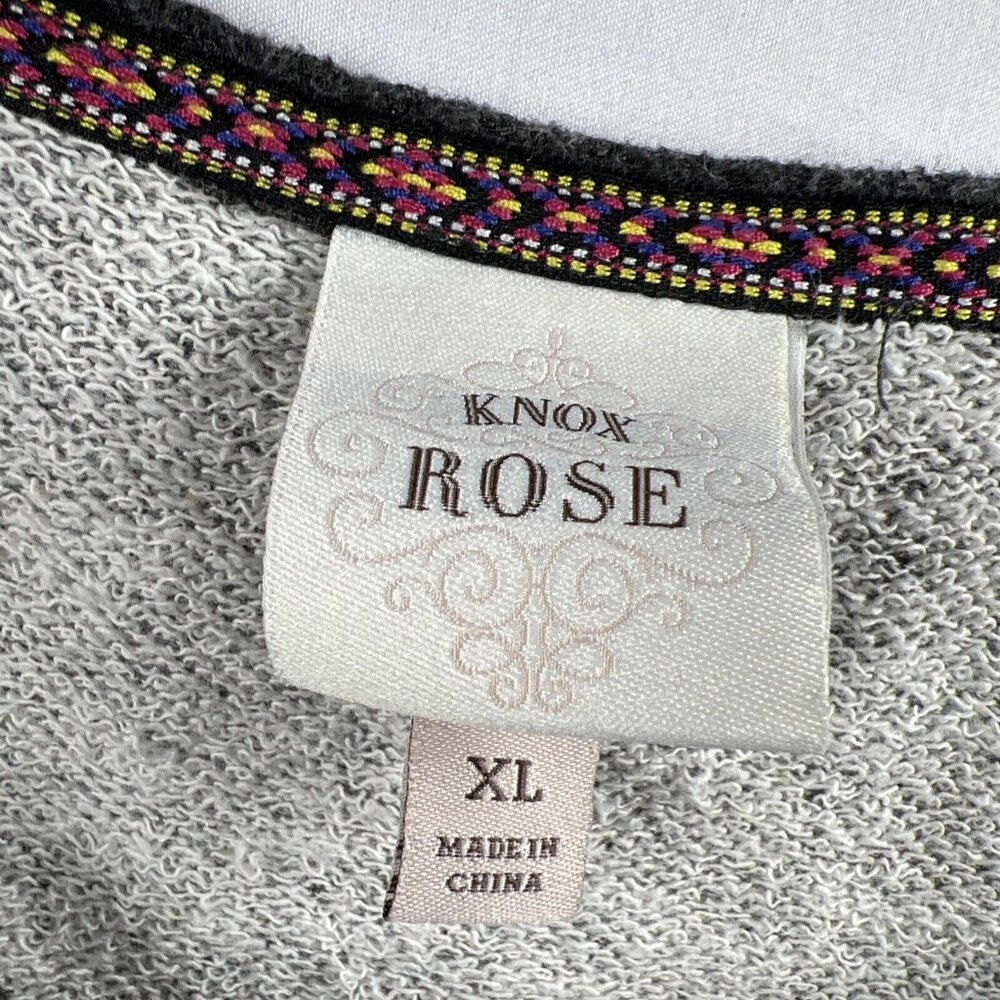 Knox Rose Women Top‎ XL Embroidered Floral Raw Edges Raglan Sleeve Pullover Gray - Picture 3 of 8